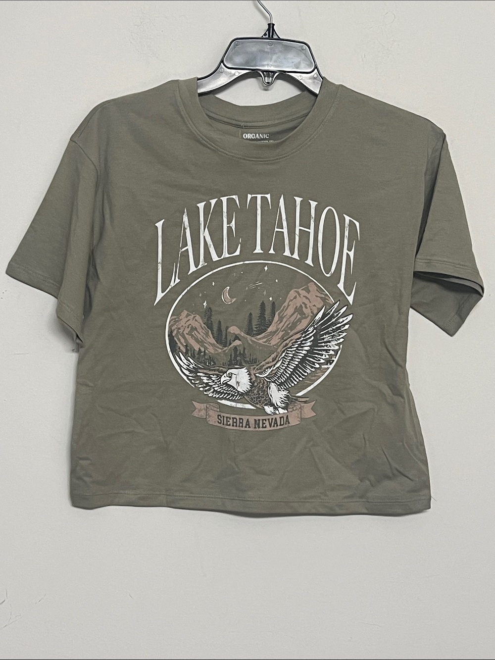 🌞 Organic Collective  Olive Green 2-Sided Lake Tahoe Graphic Tee women size S